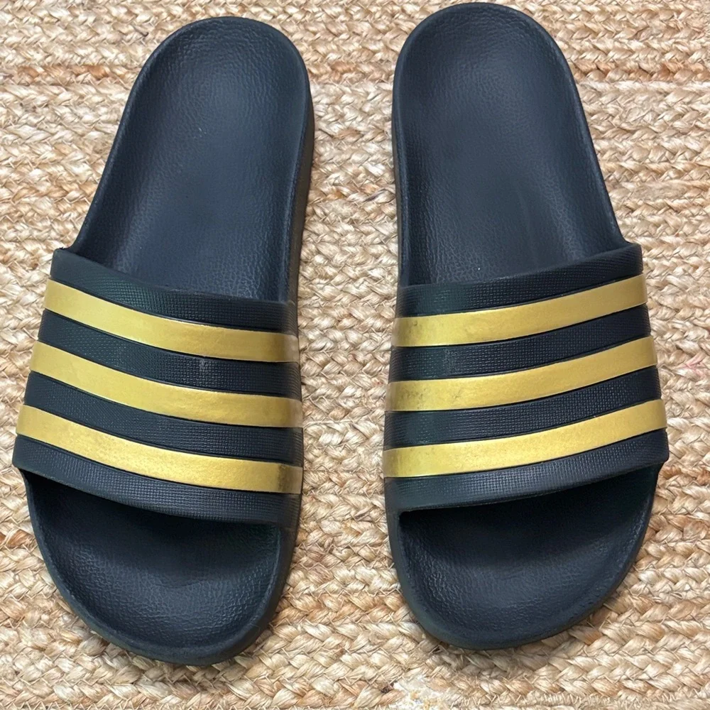 adidas Black and Gold Slide Sandals